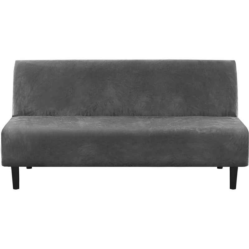 H.VERSAILTEX Real Velvet Futon Cover Armless Sofa Covers Sofa Bed Covers Stretch Futon Couch Cover Sofa Slipcover Furniture Protector Thick Soft Velvet Fabric Form Fitted Stay in Place, Grey - Image 1